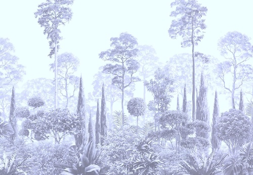 графика, голубая, синий, тропики, лес, деревья, парк