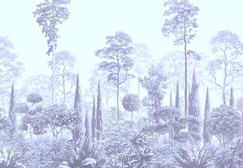 графика, голубая, синий, тропики, лес, деревья, парк