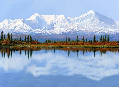 пейзаж, горы, море, белые