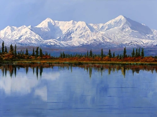 пейзаж, горы, море, голубая