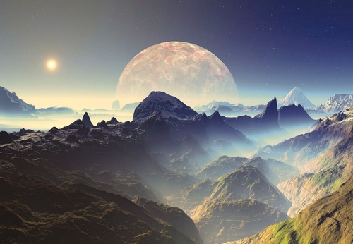 пейзаж, горы, лунный, луна