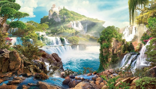 пейзаж, горы, водопад