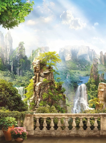 пейзаж, горы, водопад, терраса