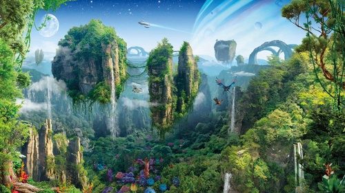 пейзаж, горы, фэнтези, зеленая