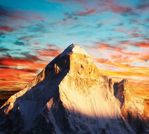 пейзаж, горы, небо, желто-голубая