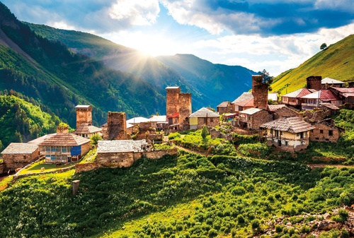 пейзаж, горы, поселение в горах