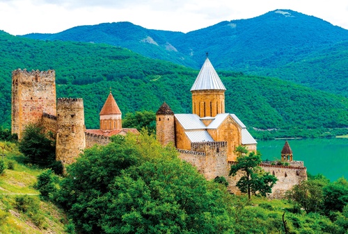 пейзаж, замок в горах, горы, постройки в горах