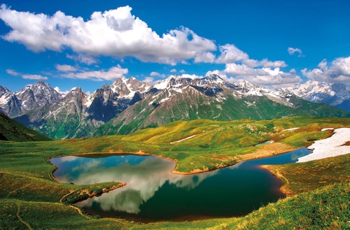 пейзаж, горы, облака, небо, синий