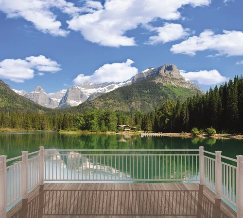 пейзаж, горы, терраса, облака