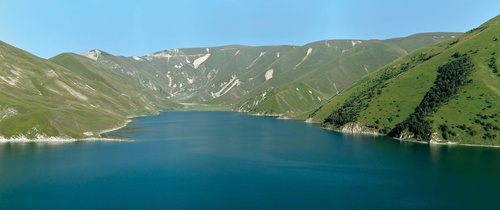 пейзаж, горы, море, зеленая, синий