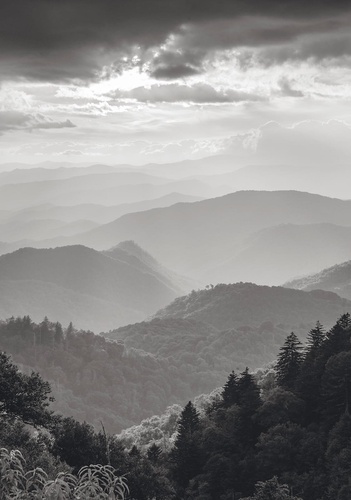 пейзаж, горы, черно-белые