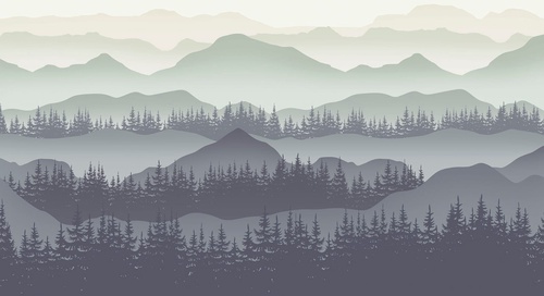 пейзаж, горы, лес, черно-белые, серые