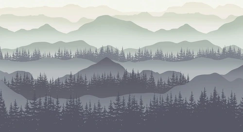 пейзаж, горы, лес, черно-белые, серые