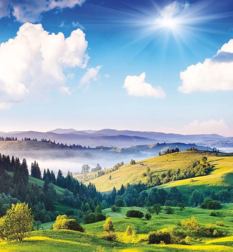 пейзаж, горы, сиреневые, зеленые