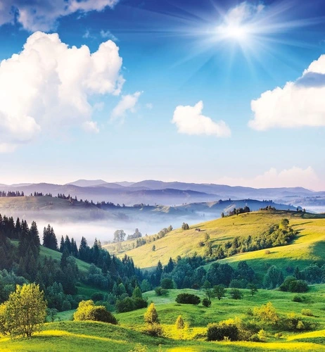 пейзаж, горы, сиреневые, зеленые