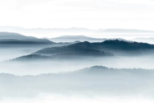 пейзаж, современные, горы, серо-голубая, горы в тумане