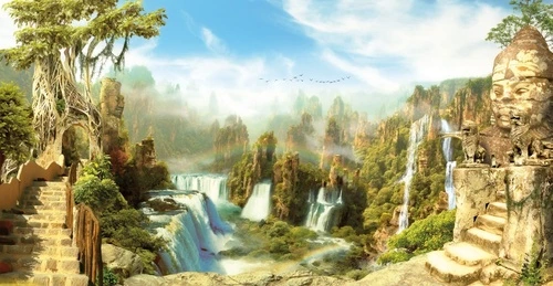 пейзаж, горы, водопады