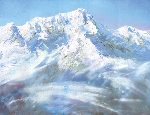 пейзаж, горы, снежные, бело-голубые