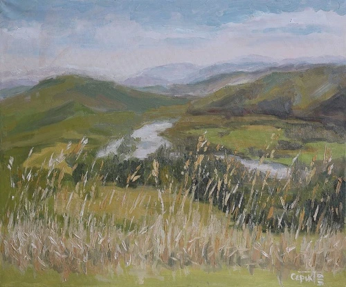 пейзаж, горы, маслом