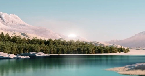 пейзаж, горы, река, бирюзовая