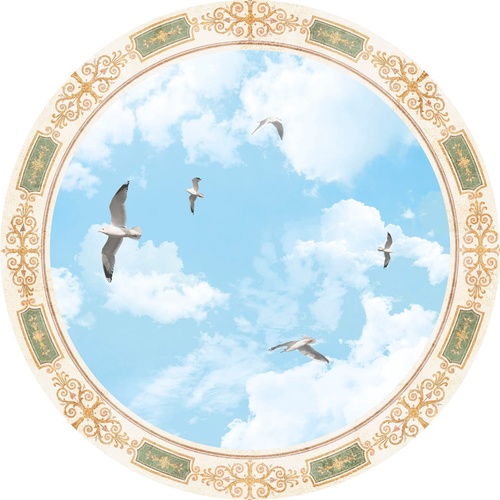 потолок, круглый, большой, небо, птицы