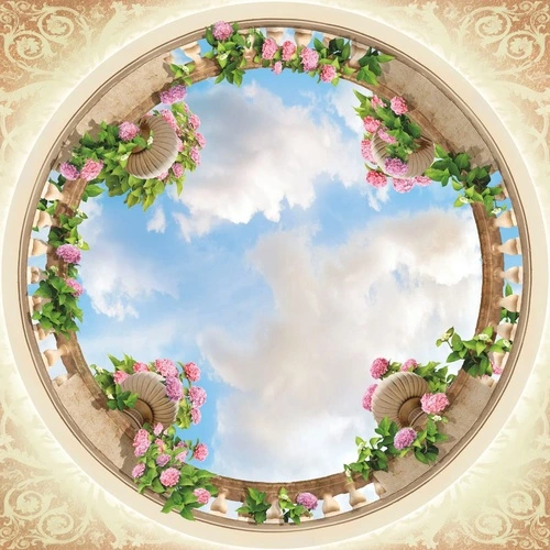 потолок, круглый, небо, с цветами