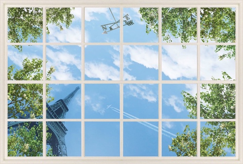 потолок, решетка, окно, небо, деревья, эйфелева башня