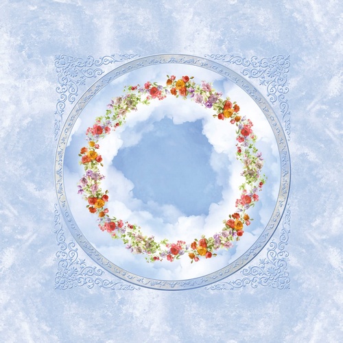 потолок, квадратные, голубые, с венком из цветов