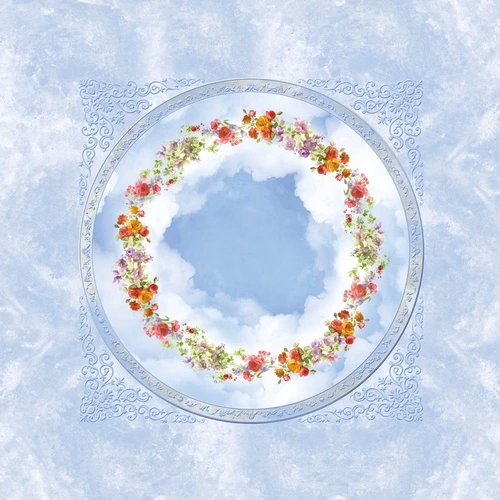 потолок, квадратные, голубые, с венком из цветов