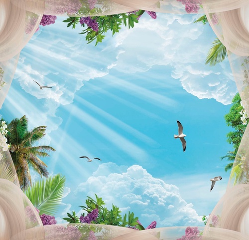 потолок, овальный, с небом, с птицами