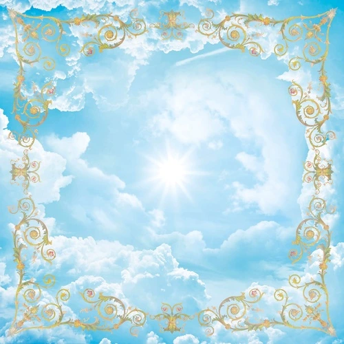 потолок, небо, с облаками, с золотым узором