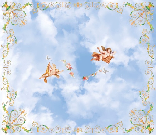 потолок, квадратные, голубое небо, ангелы