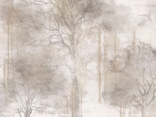 современные, графика, лес в тумане, деревья, парк