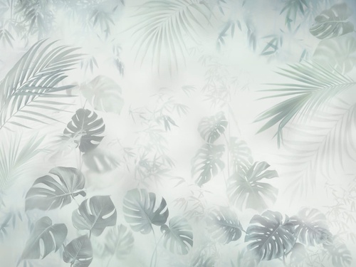 современные, тропические листья, светлые, серо-зеленые