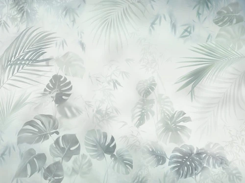 современные, тропические листья, светлые, серо-зеленые