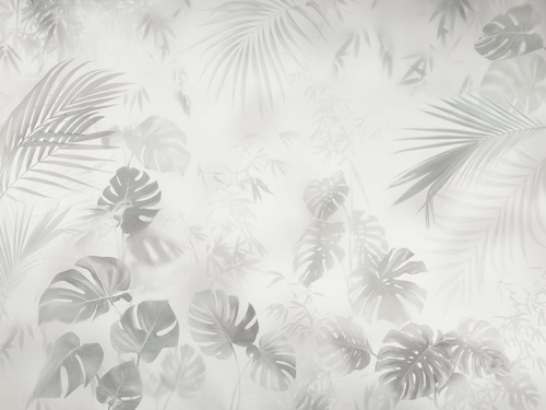 современные, тропические листья, серо-зеленая