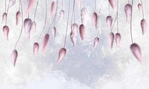 современные, свисающие, листья с цветами, на сиреневом фоне