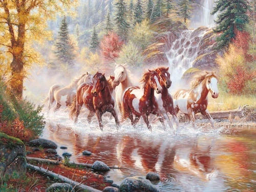 в офис, в кабинет, лошади, желтая, коричневая