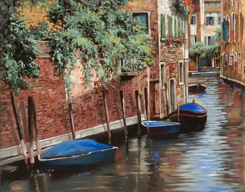 лодки, дома, вода, синие, окна, деревья, улица, река, зеленые, здания, венеция, города, улочки, коричневые