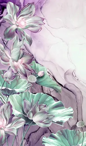 акварель, современный, минимализм, лепестки, мрамор, цветы