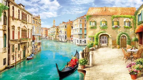 города, улочки, здания, балконы, венеция, лодки, гондолы, город, река, цветы, веранды