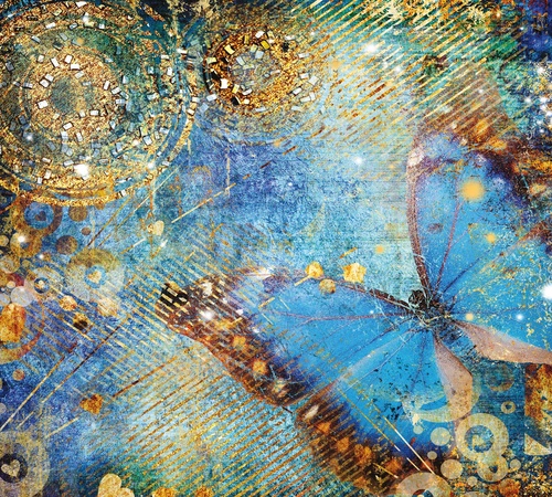 в детскую комнату, бабочка, голубая, синяя с золотом