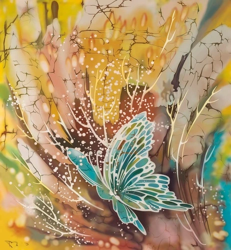 живопись, бабочка, голубая, желтая