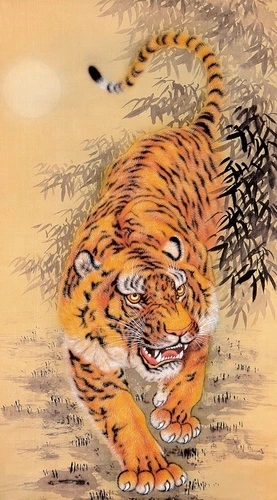живопись, тигр, рыжая