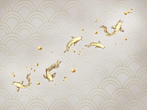в спальню, рыбы, золотые, на сером фоне