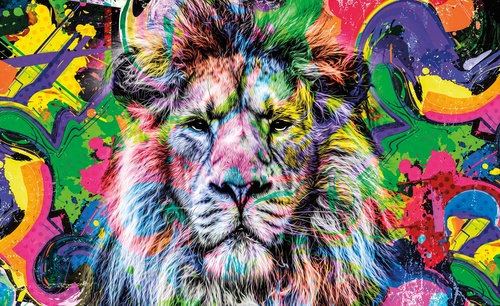 живопись, лев, яркие