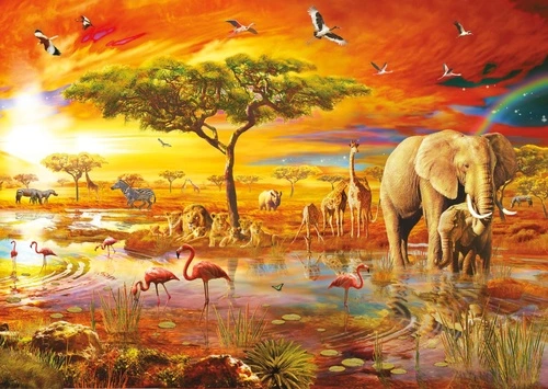 в детскую комнату, саванна, звери, закат