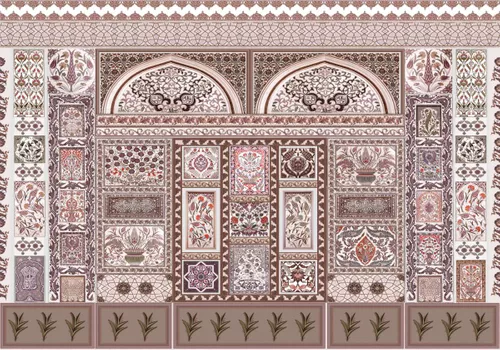 арабский орнамент, горшок, восточный узор, мозаика, византийский узор, орнамент, трава, узор, цветы, горшки, коричневые, персидский орнамент