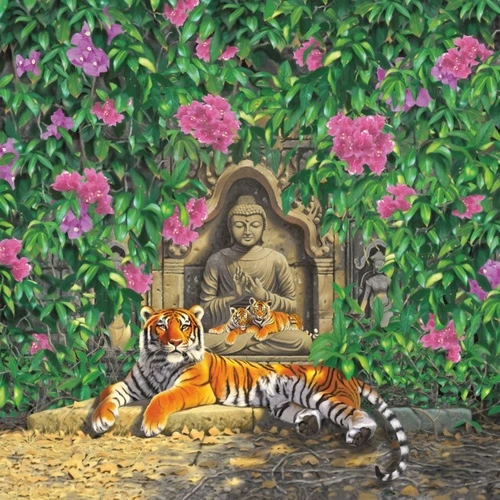 тигр, тигрята, будда