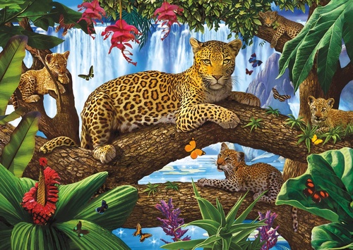 в детскую комнату, леопарды, на дереве, в лесу